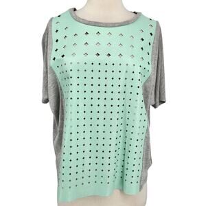 Boundary & Co Leather & Sheer Silk Multi‑Media Top – Size Small (Oversized Fit)